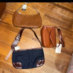 TRIPLE BAG BUNDLE NWT! Denim /Brown Embossed,& Brown crossbody NWT